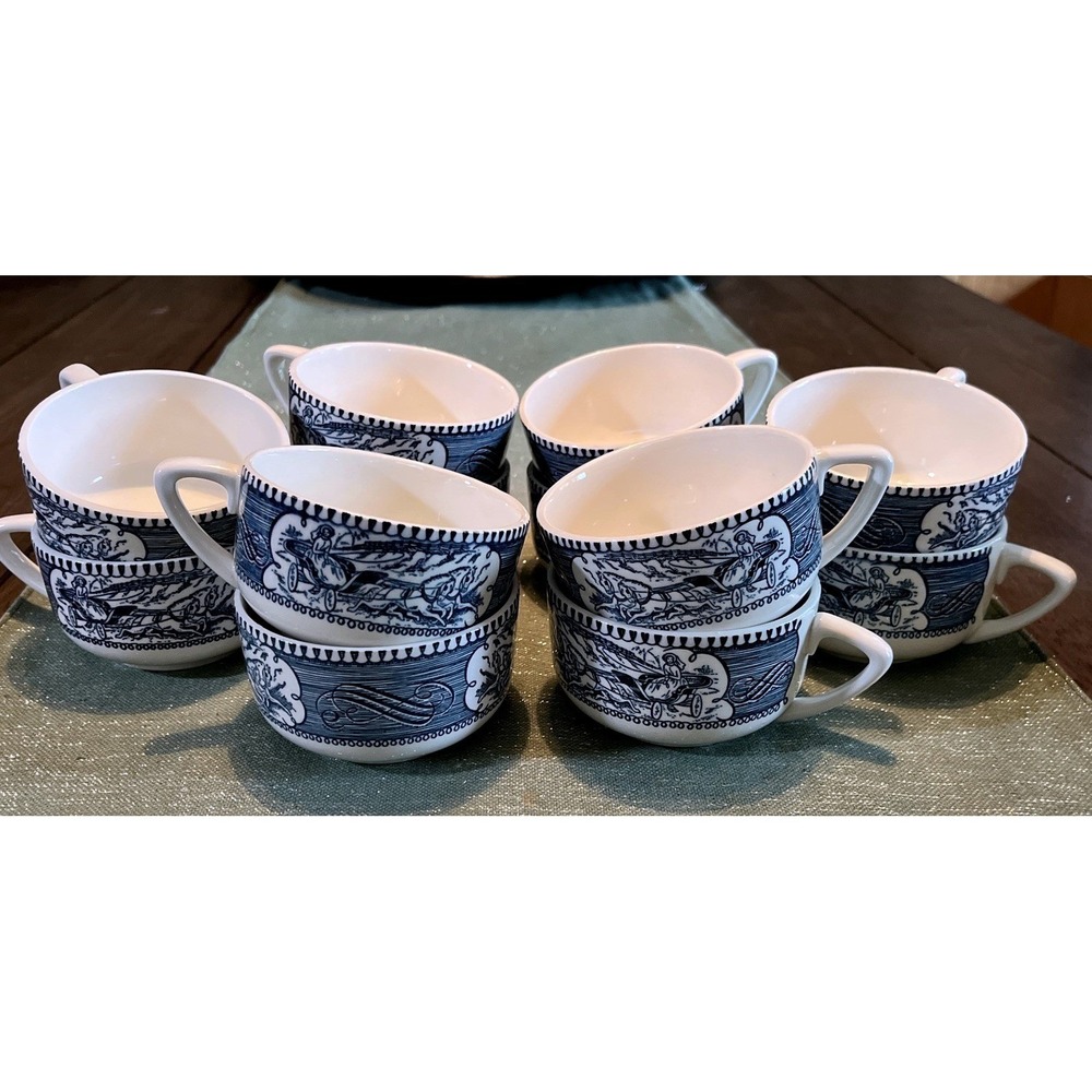 Set of 12 Vintage Tea Cup ,  Royal Currier And Ives Blue Carriage~No Chips